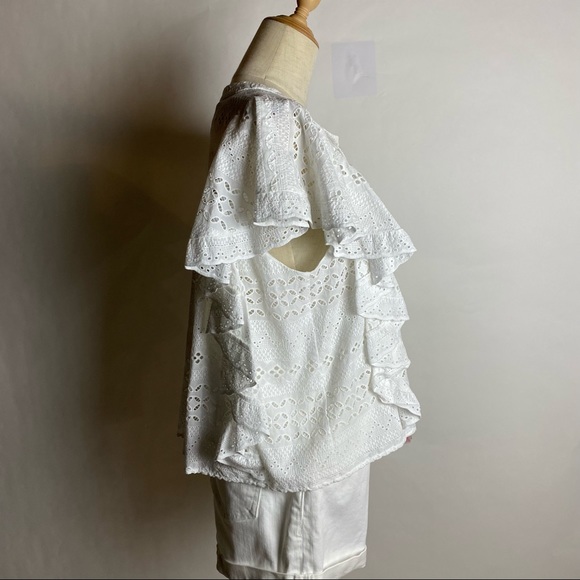 NWT REBECCA MINKOFF Caro Eyelet Ruffle Top White M - Picture 4 of 10
